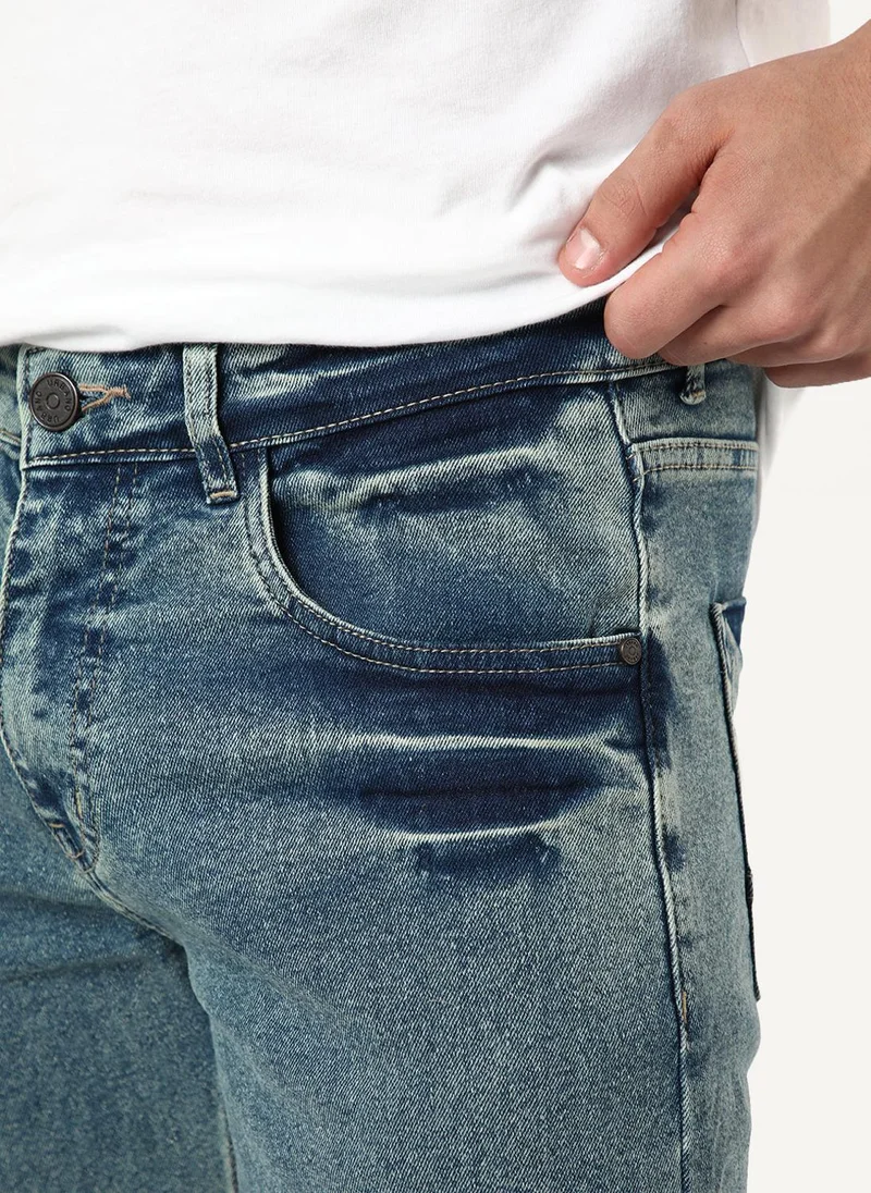 Urbano Fashion  Urbano Fashion Men's Ice Blue Regular Fit Heavy Washed Denim Jeans Stretchable for Men | Best Price UAE